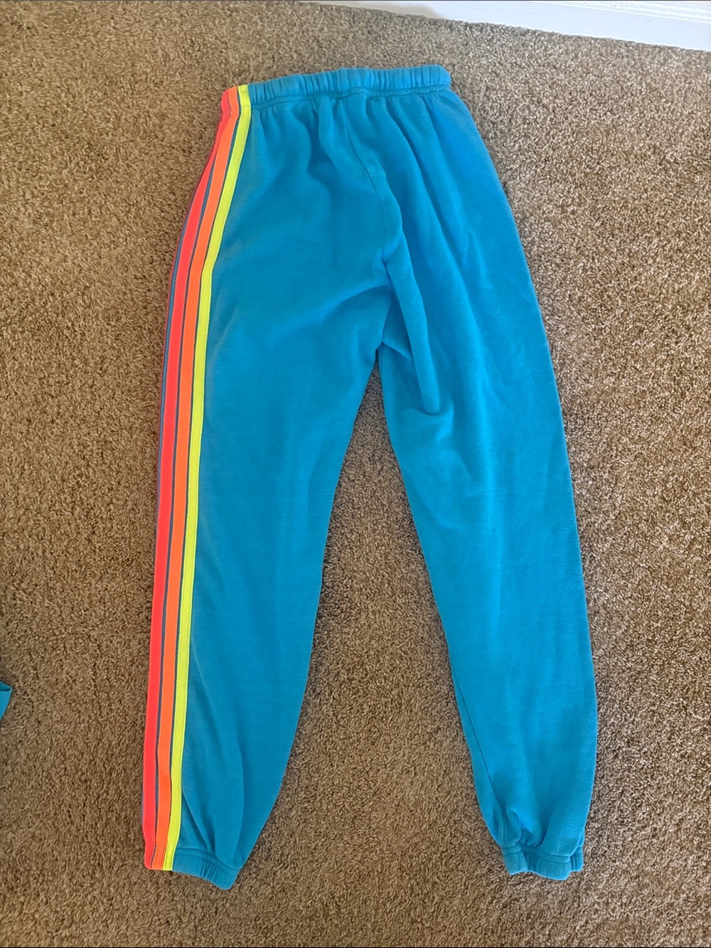 Aviator Nation Turquoise Track Joggers with Rainbow Side Stripes - Picture 2 of 5